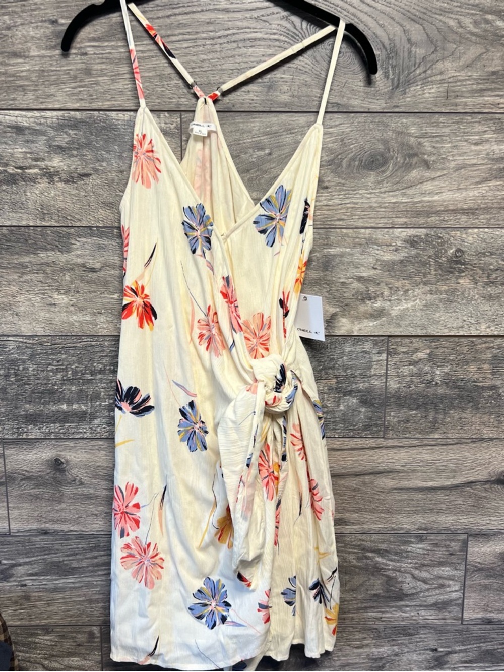 O'Neill Cream Floral Tie-Waist Mini Dress XL